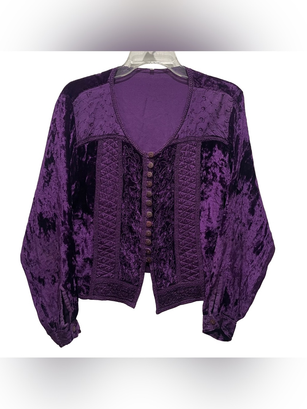 Velvet Whimsigoth Purple Witchy Vampire Button Scrollwork Blouse M/L Fairy Ren